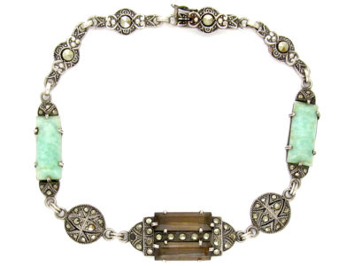 Art Deco Silver, Citrine, Marcasite & Amazonite Bracelet