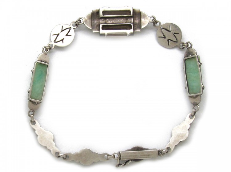 Art Deco Silver, Citrine, Marcasite & Amazonite Bracelet