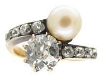 Art Nouveau Pearl & Diamond Crossover Ring