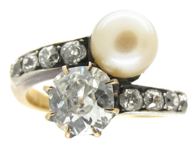 Art Nouveau Pearl & Diamond Crossover Ring