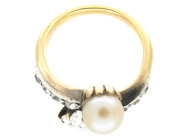 Art Nouveau Pearl & Diamond Crossover Ring