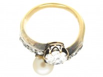 Art Nouveau Pearl & Diamond Crossover Ring