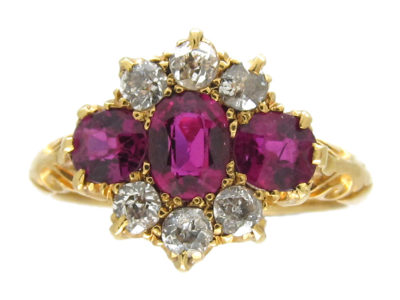 Burma Ruby & Diamond Cluster Ring
