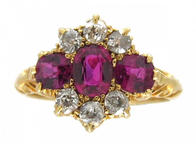 Burma Ruby & Diamond Cluster Ring