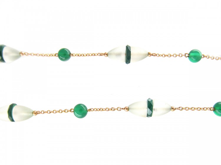 Art Deco Chrysoprase & Rock Crystal 9ct Necklace