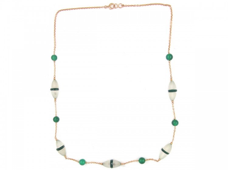 Art Deco Chrysoprase & Rock Crystal 9ct Necklace
