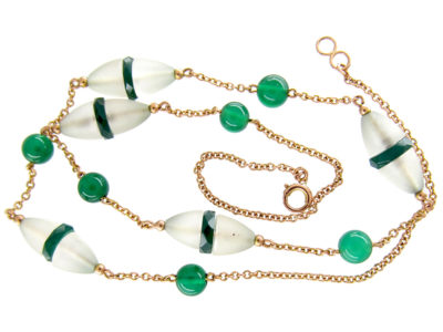 Art Deco Chrysoprase & Rock Crystal 9ct Necklace
