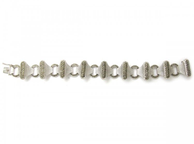 Art Deco Silver & Marcasite Switchback Bracelet by Theodor Fahrner