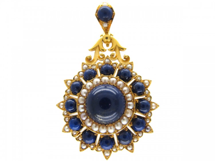 Victorian 18ct Gold Lapis Lazuli & Natural Split Pearl Pendant