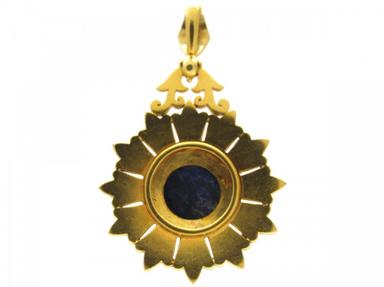 Victorian 18ct Gold Lapis Lazuli & Natural Split Pearl Pendant