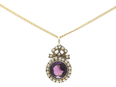 Edwardian Amethyst & Split Pearl Silver Pendant