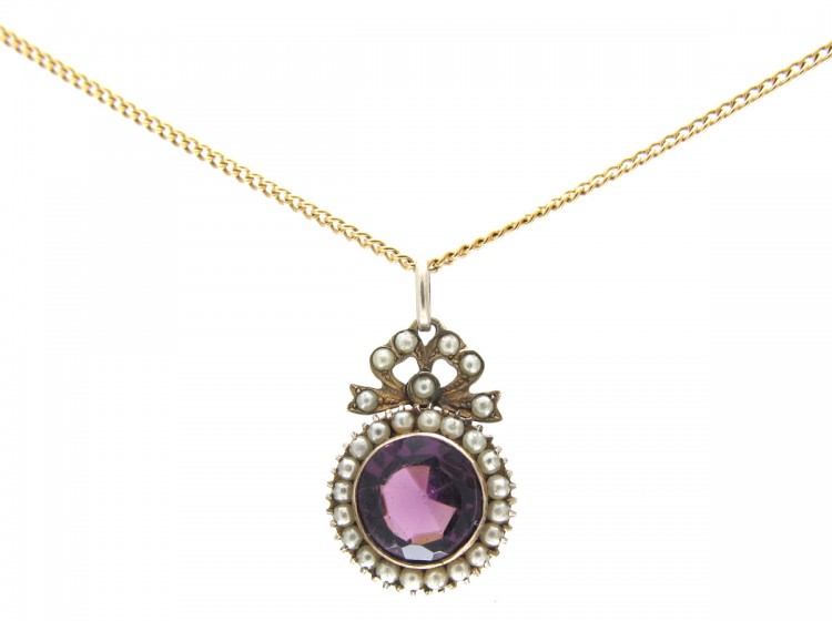 Edwardian Amethyst & Split Pearl Silver Pendant