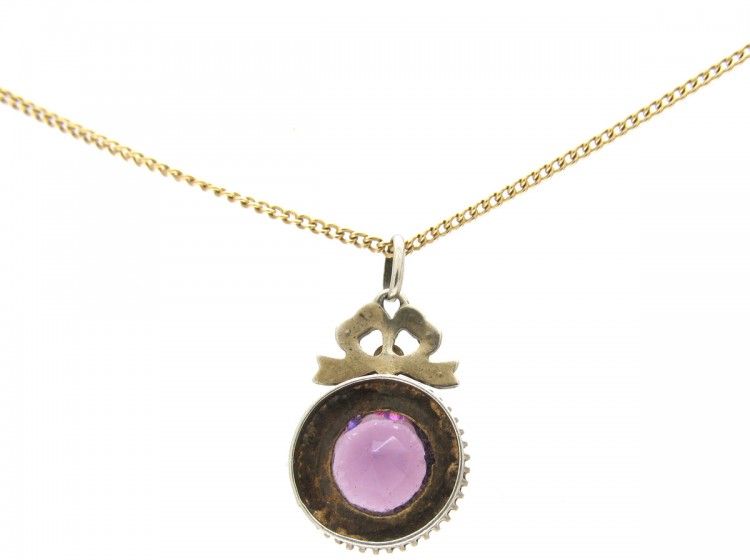 Edwardian Amethyst & Split Pearl Silver Pendant