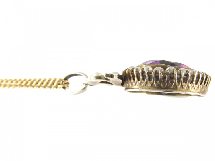 Edwardian Amethyst & Split Pearl Silver Pendant