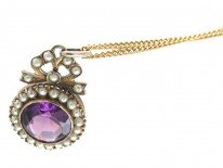 Edwardian Amethyst & Split Pearl Silver Pendant