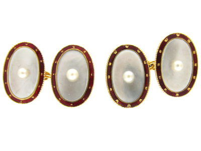 Edwardian Mother of Pearl, Split Pearl & Enamel Cufflinks