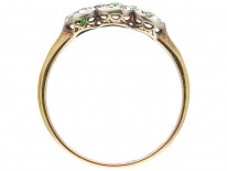 Green Garnet & Diamond Triple Cluster Edwardian Ring