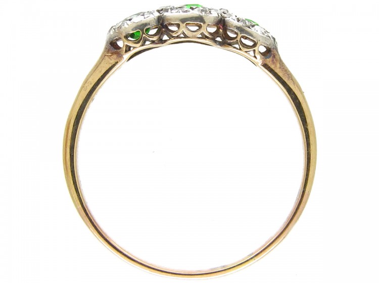 Green Garnet & Diamond Triple Cluster Edwardian Ring