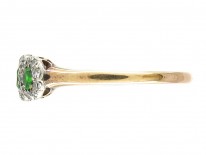 Green Garnet & Diamond Triple Cluster Edwardian Ring