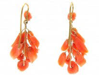 Carved Coral Flower Drop Earrings