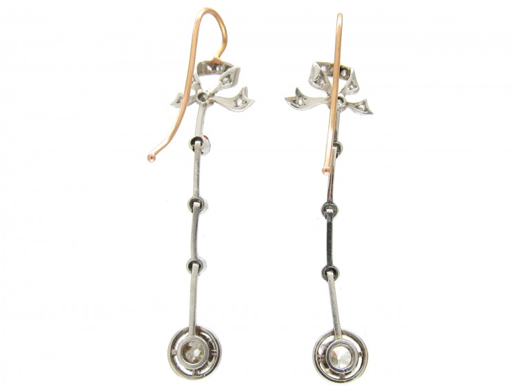 Edwardian Bow Top Platinum & Diamond Drop Earrings