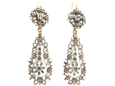 Georgian Long Drop Rose Diamond Earrings