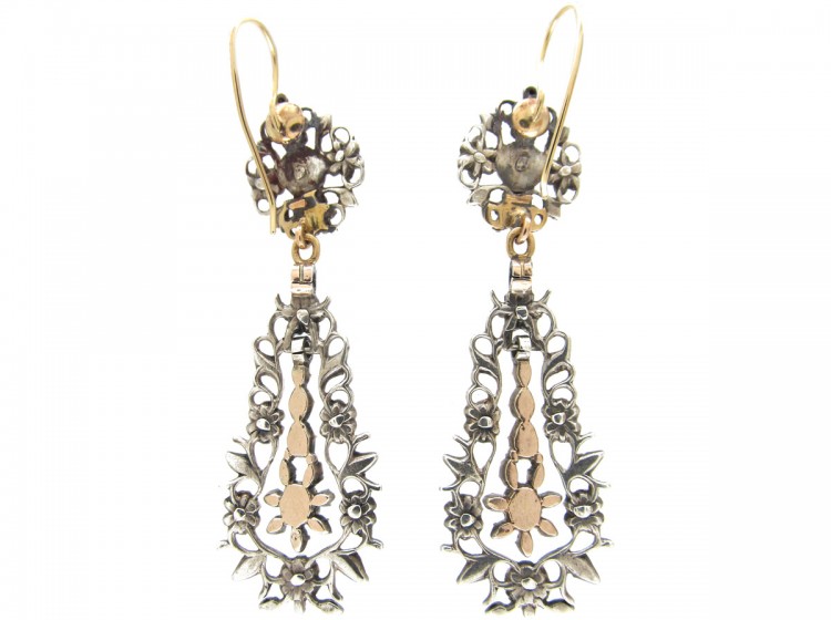 Georgian Long Drop Rose Diamond Earrings