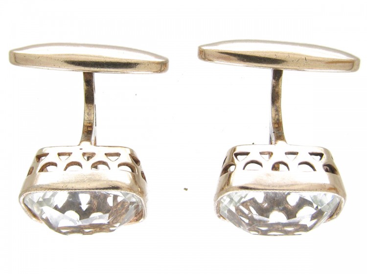 Russian Silver Rock Crystal Cufflinks