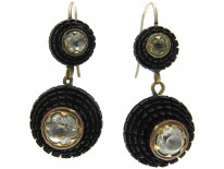 Victorian Carved Bog Oak & Paste Drop Earrings