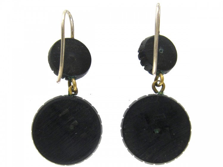 Victorian Carved Bog Oak & Paste Drop Earrings