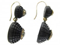 Victorian Carved Bog Oak & Paste Drop Earrings