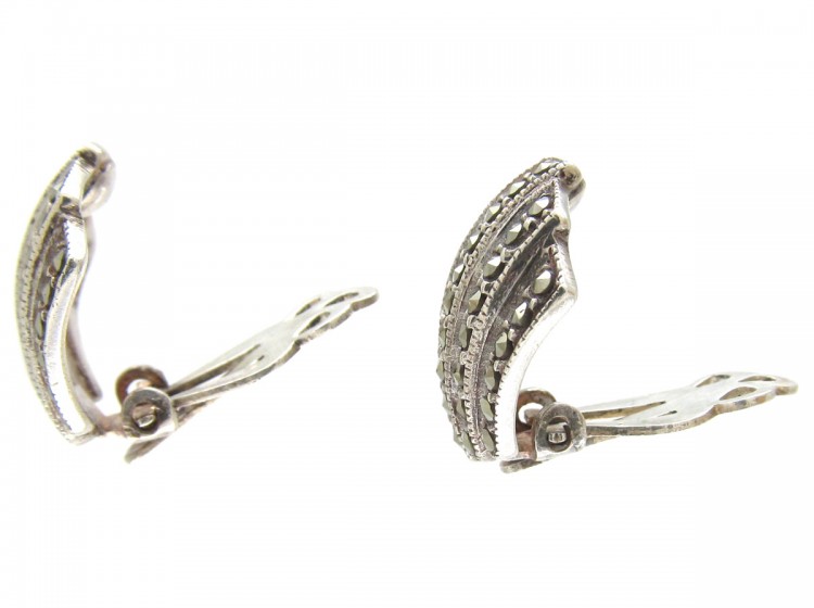 Silver & Marcasite Art Deco Clip Earrings
