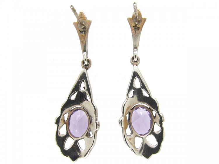 Silver Amethyst & Marcasite Drop Earrings