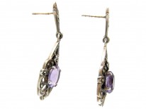 Silver Amethyst & Marcasite Drop Earrings