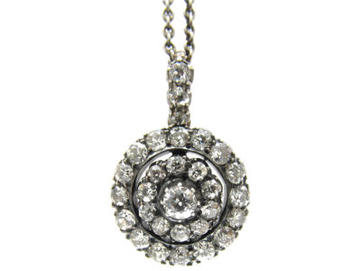 Edwardian Diamond Target Cluster Pendant on Chain