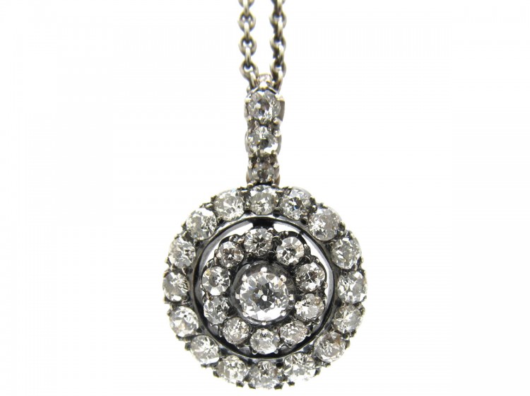 Edwardian Diamond Target Cluster Pendant on Chain