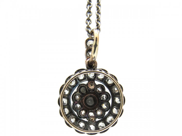 Edwardian Diamond Target Cluster Pendant on Chain