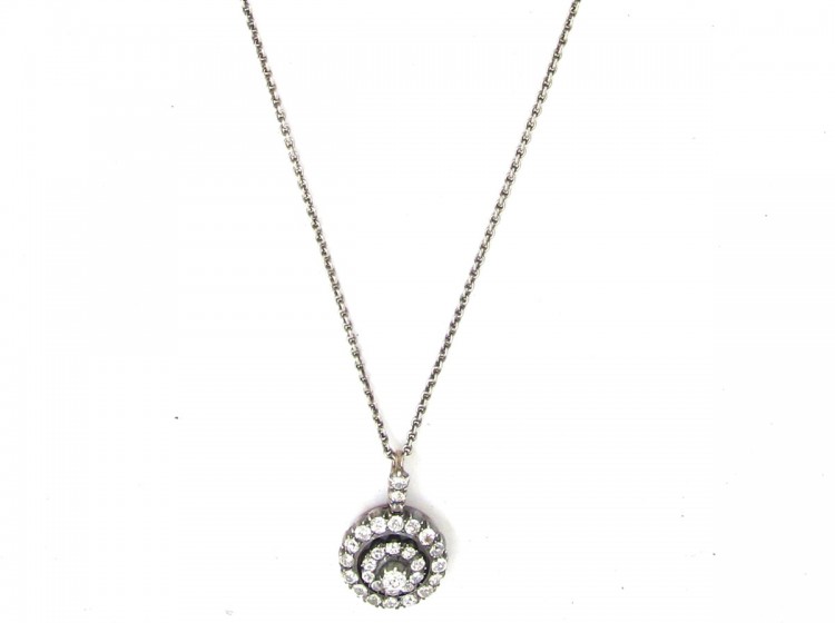Edwardian Diamond Target Cluster Pendant on Chain