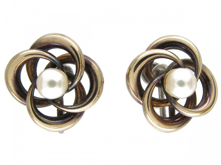 Silver & Pearl Knot Earrings