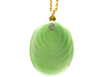 Russian Gold & Green Enamel Locket Pendant on Chain
