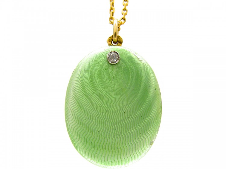 Russian Gold & Green Enamel Locket Pendant on Chain