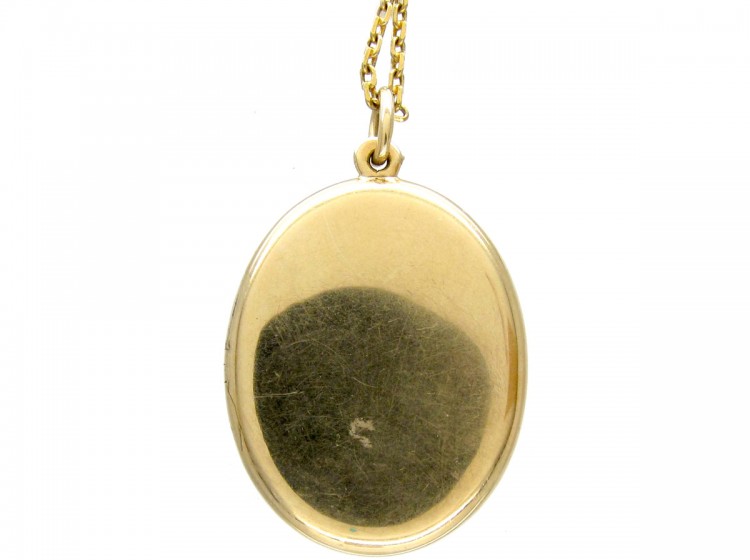 Russian Gold & Green Enamel Locket Pendant on Chain