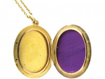 Russian Gold & Green Enamel Locket Pendant on Chain