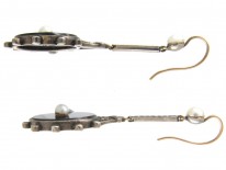 Art Deco Onyx Pearl & Marcasite Drop Earrings
