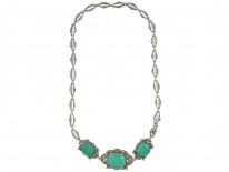 Green Chalcedony & Marcasite Art Deco Silver Necklace