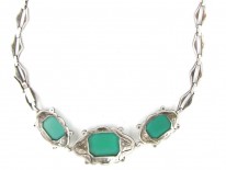 Green Chalcedony & Marcasite Art Deco Silver Necklace