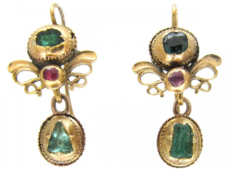Georgian 18ct Gold, Emerald & Ruby Earrings