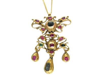 Georgian 18ct Gold, Ruby & Emerald Pendant