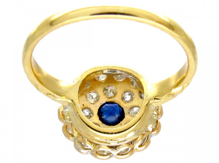 Edwardian Large Diamond & Sapphire Cluster Ring