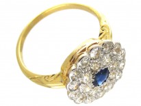 Edwardian Large Diamond & Sapphire Cluster Ring